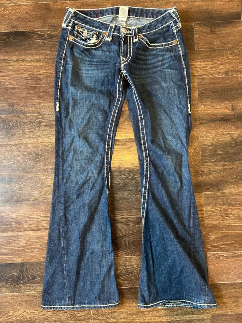 Y2K Vintage True Religion Dark Indigo Flare Jeans with Contrast Stitching
